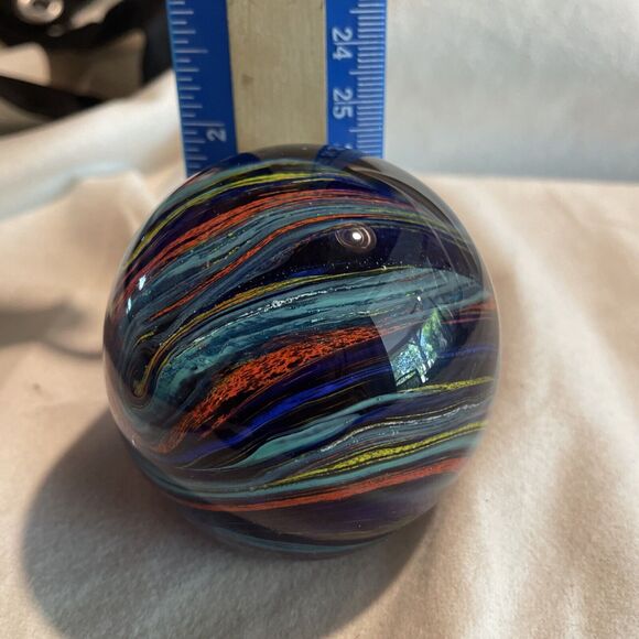 Beautiful Blue Galaxy Art Glass Paperweight 2.5" & Multi-Color Swirls. NICE!!! - Picture 7 of 8